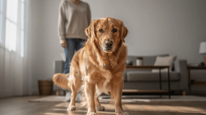 Dog body language signs of stress in a golden retriever